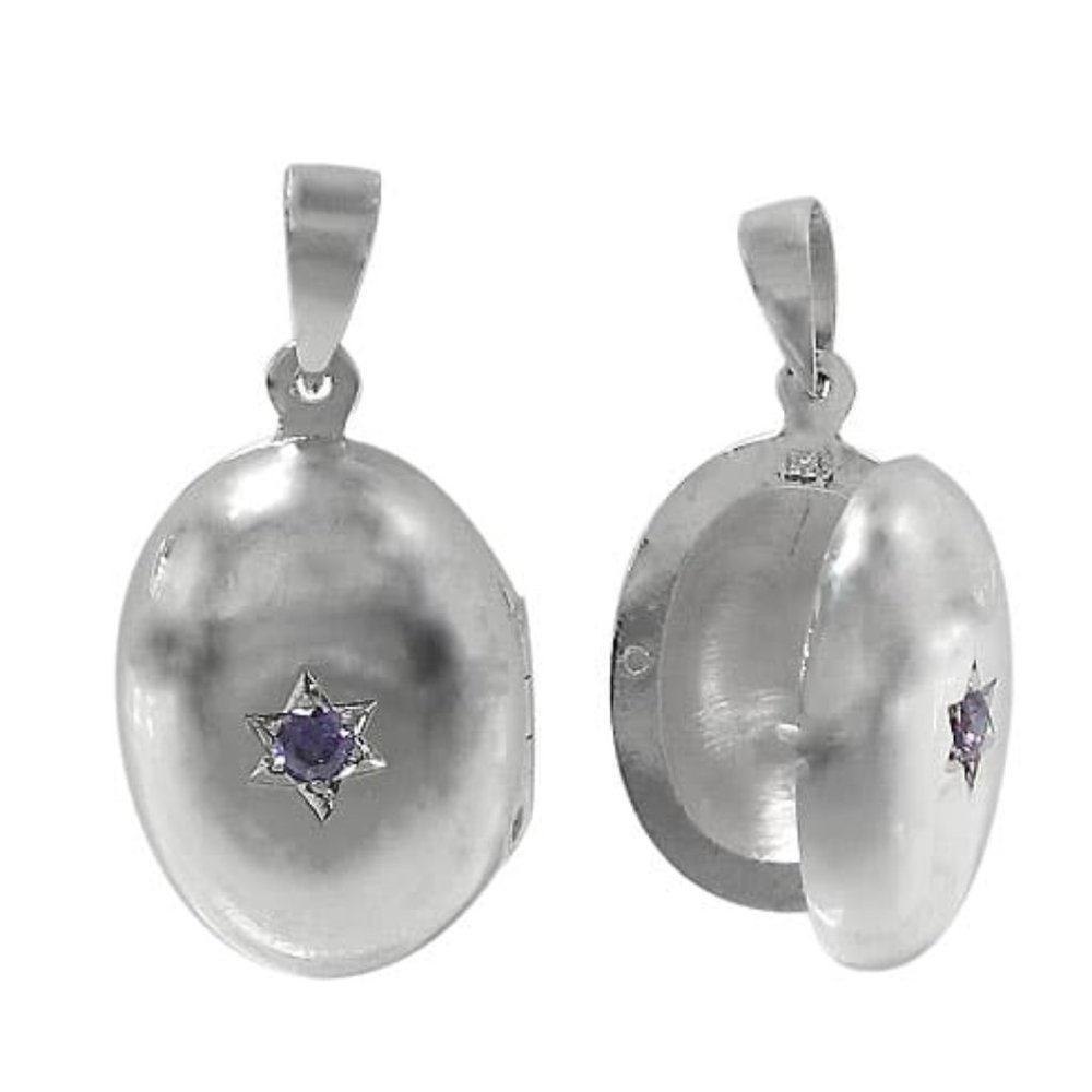 Sterling Silver Locket With Amethyst